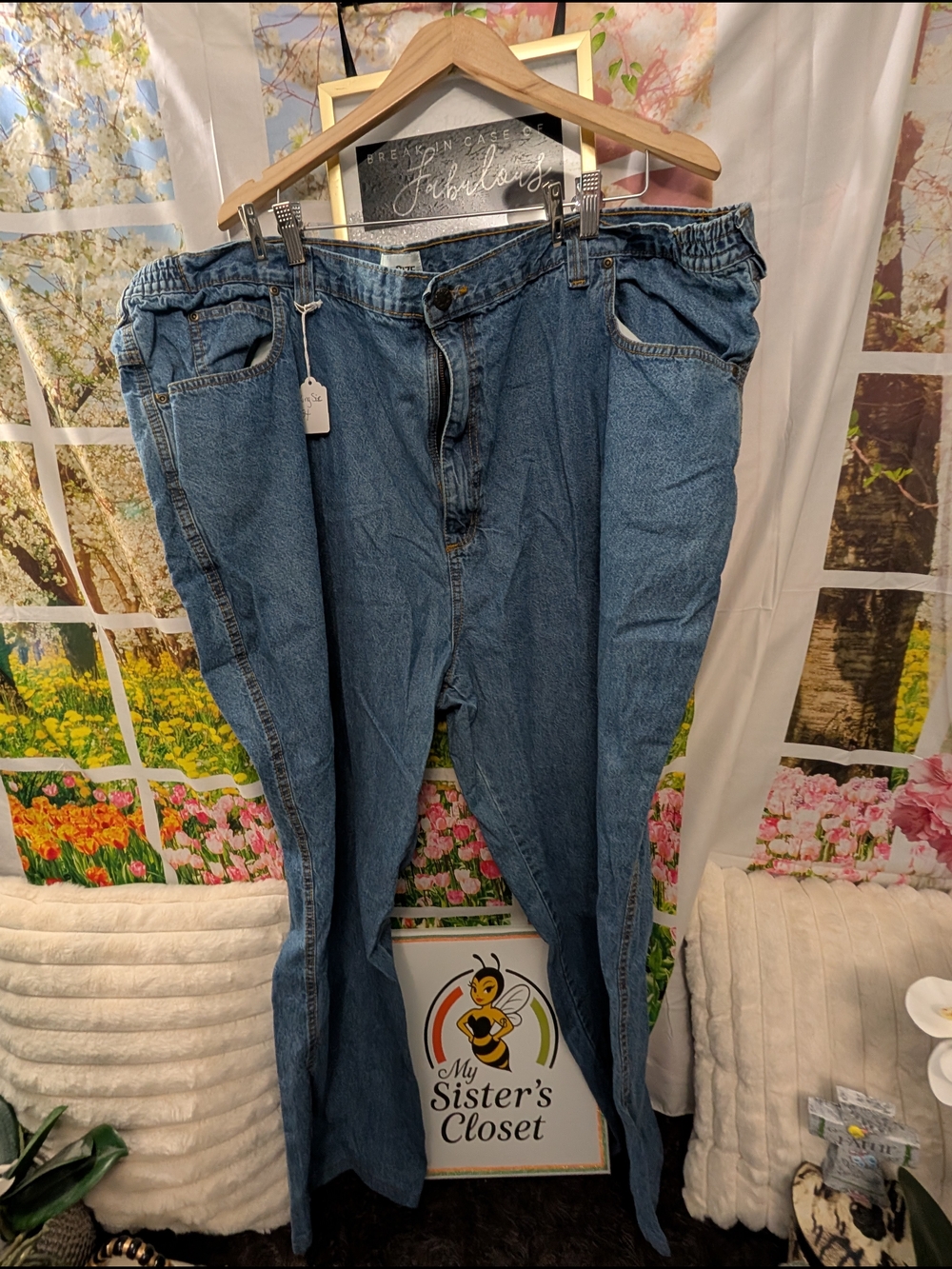 Men's Blue Elastic-Waist Denim Jeans